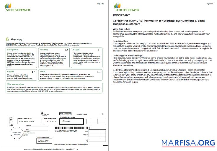 Blank Scotland Scottish Power utility bill template in Word and PDF formats, 6 pages, 5 6 pages